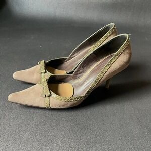 Rebeca Sanver Suede Snakeskin Bow Pointed Pumps Heels 37 US 6.5 Sophisticated